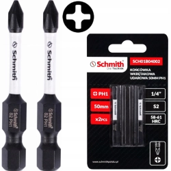 BIT UDAROWY PH1 50mm KRZYŻOWY KOŃCÓWKA MAGNETYCZNA BITY ZESTAW 2szt SCHMITH BIT UDAROWY PH1 50mm KRZYŻOWY KOŃCÓWKA MAGNETYCZNA BITY ZESTAW 2szt SCHMITH