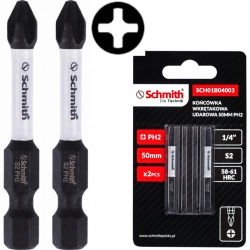 Bit udarowy PH2 50mm krzyżowy końcówka magnetyczna bity zestaw 2szt Schmith Bit udarowy PH2 50mm krzyżowy końcówka magnetyczna bity zestaw 2szt Schmith