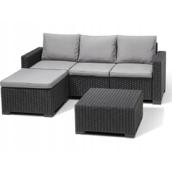 KETER CALIFORNIA LONGUE SOFA 3 OSOBOWA STOLIK + PODNÓŻEK MEBLE OGRODOWE