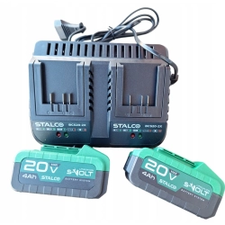 STALCO ŁADOWARKA AKUMULATORÓW BATERII + 2X AKUMULATOR 20 V 4 Ah S-VOLT — zestaw 3 produktów STALCO ŁADOWARKA AKUMULATORÓW BATERII + 2X AKUMULATOR 20 V 4 Ah S-VOLT — zestaw 3 produktów
