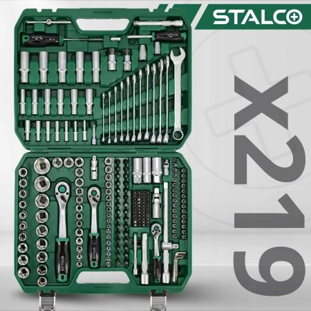 Stalco zestaw kluczy nasadowych i płasko oczkowych, 219 elementów S-54005