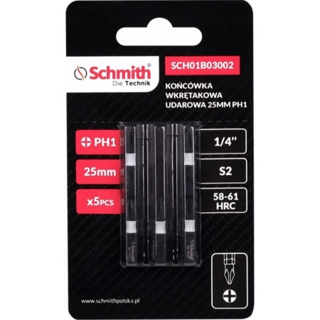 BIT UDAROWY PH1 25mm KRZYŻOWY KOŃCÓWKA MAGNETYCZNA BITY ZESTAW 5szt SCHMITH
