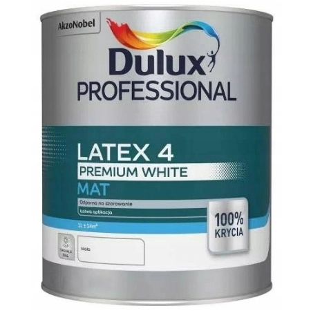 DULUX LATEX 4 FARBA BIAŁA PREMIUM MAT 9L