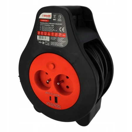 Przedłużacz zwijany 3x1,0mm 10m 2 gniazda + USB