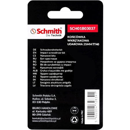BIT UDAROWY TORX TT40 25mm KOŃCÓWKA MAGNETYCZNA BITY ZESTAW 5szt SCHMITH