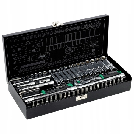 STALCO ZESTAW KLUCZY NASADOWYCH Z GRZECHOTKĄ 1/4” 67 ELEMENTÓW METALOWY BOX