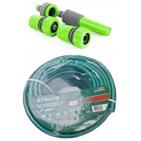 WĄŻ OGRODOWY MOCNY 30m 1/2" ZRASZACZ + 3X ZŁĄCZKI — zestaw 5 produktów