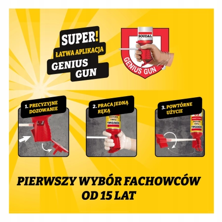 Pianka montażowa Soudal z aplikatorem Genius Gun 770ml nie wymaga pistoletu