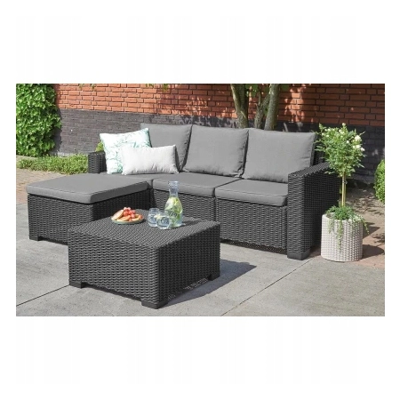 KETER CALIFORNIA LONGUE SOFA 3 OSOBOWA STOLIK + PODNÓŻEK MEBLE OGRODOWE