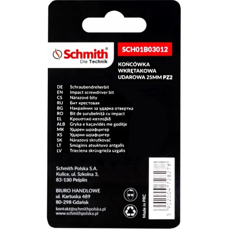 BIT UDAROWY PZ2 25mm KOŃCÓWKA MAGNETYCZNA POZIDRIV BITY ZESTAW 5szt SCHMITH
