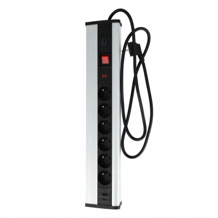 SCHMITH PRZEDŁUŻACZ ALU 6 GNIAZD 1,5M USB 3X1,5MM