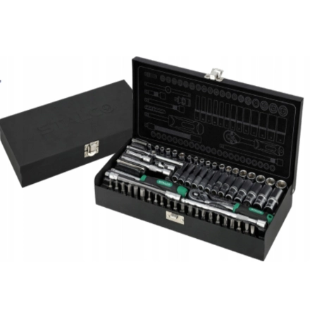 STALCO ZESTAW KLUCZY NASADOWYCH Z GRZECHOTKĄ 1/4” 67 ELEMENTÓW METALOWY BOX
