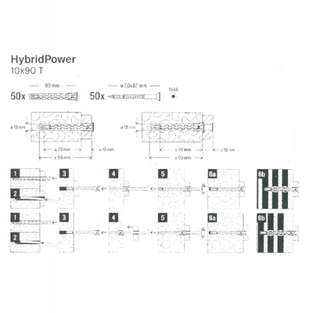 Fischer kołek rozporowy fi 10 + wkręt HybridPower 90 mm płaski mocownaia TV — zestaw 4 szt.