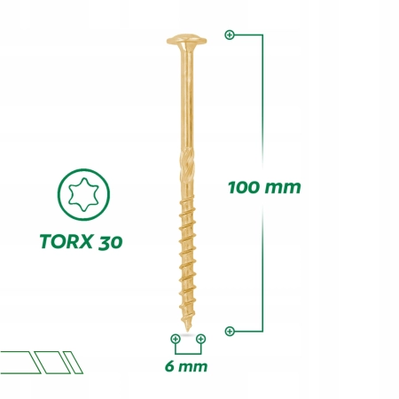 WKRĘTY WKRĘT DO WIĘŹBY DACHOWEJ 6 x 100mm 100szt CIESIELSKI