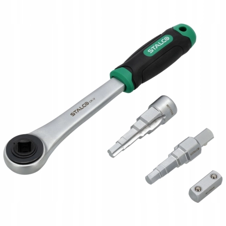 KLUCZE SZTORCOWE M,F + GRZECHOTKA ŚRUBUNKÓW + ADAPTER 1/2'' S-56268 STALCO