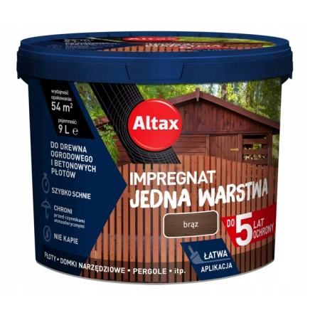 Impregnat Altax Jedna Warstwa brąz 9 l do drewna i betonu