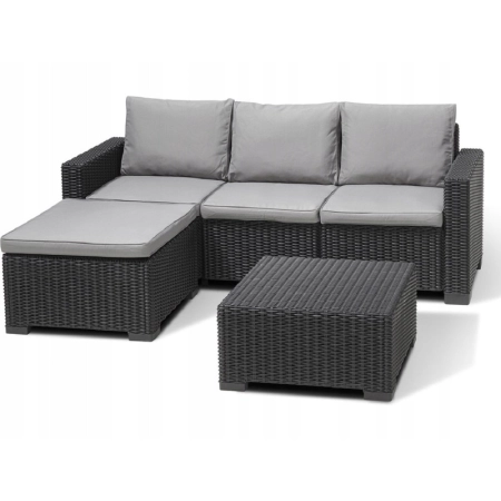KETER CALIFORNIA LONGUE SOFA 3 OSOBOWA STOLIK + PODNÓŻEK MEBLE OGRODOWE
