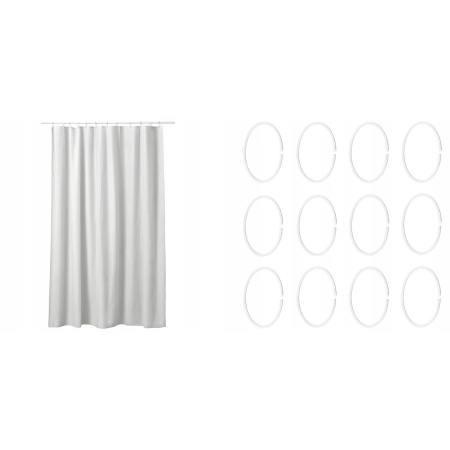 IKEA BJARSEN Zasłona prysznicowa 180x200cm biała WODOODPORNA + KÓŁKA — zestaw 2 produktów