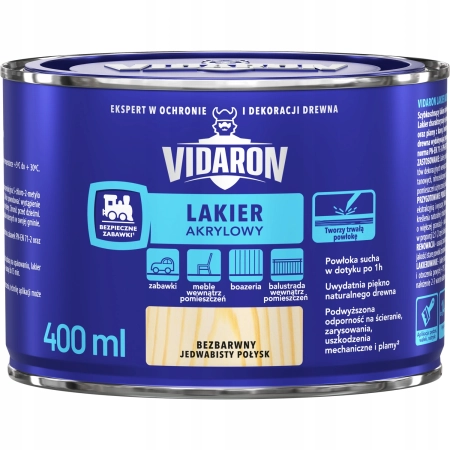 Vidaron Lakier akrylowy BEZBARWNY POŁYSK 0,4L wodny szybkoschnący boazerii
