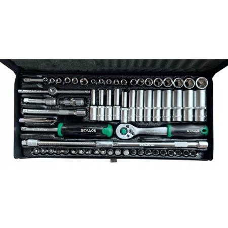 STALCO ZESTAW KLUCZY NASADOWYCH Z GRZECHOTKĄ 1/4” 67 ELEMENTÓW METALOWY BOX