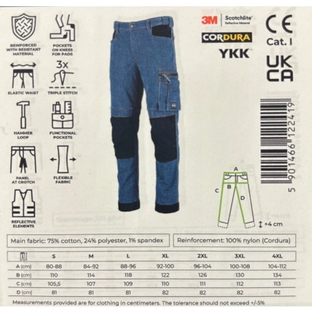 STALCO SPODNIE ROBOCZE DO PASA JEANS JEANSY CORDURA 3M ZAMEK YKK ROZ. L V2
