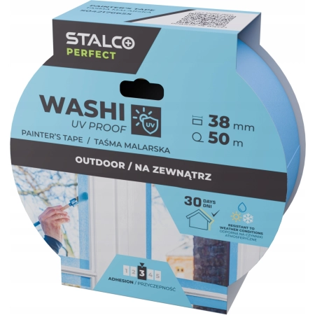TAŚMA MALARSKA WASHI UV PROOF 38mm × 50m STALCO ODPORNA NA WARUNKI POGODOWE