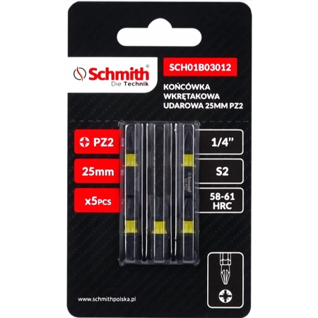 BIT UDAROWY PZ2 25mm KOŃCÓWKA MAGNETYCZNA POZIDRIV BITY ZESTAW 5szt SCHMITH