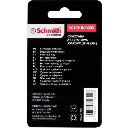 BIT UDAROWY PH1 25mm KRZYŻOWY KOŃCÓWKA MAGNETYCZNA BITY ZESTAW 5szt SCHMITH