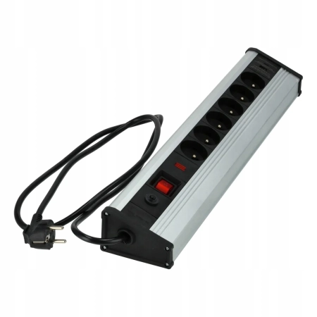 SCHMITH PRZEDŁUŻACZ ALU 6 GNIAZD 1,5M USB 3X1,5MM