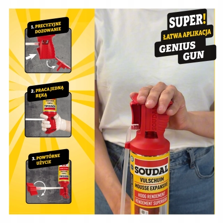 Pianka montażowa Soudal z aplikatorem Genius Gun 770ml nie wymaga pistoletu