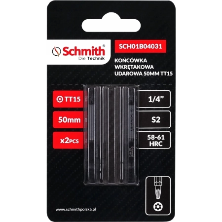 BIT UDAROWY TORX TT15 50mm KOŃCÓWKA MAGNETYCZNA BITY ZESTAW 2szt SCHMITH