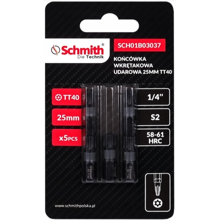 BIT UDAROWY TORX TT40 25mm KOŃCÓWKA MAGNETYCZNA BITY ZESTAW 5szt SCHMITH