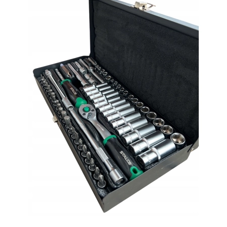 STALCO ZESTAW KLUCZY NASADOWYCH Z GRZECHOTKĄ 1/4” 67 ELEMENTÓW METALOWY BOX