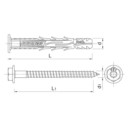 Kołek ramowy z kołnierzem i wkrętem uniwersalne Rawlplug 10x80 mm 20 szt