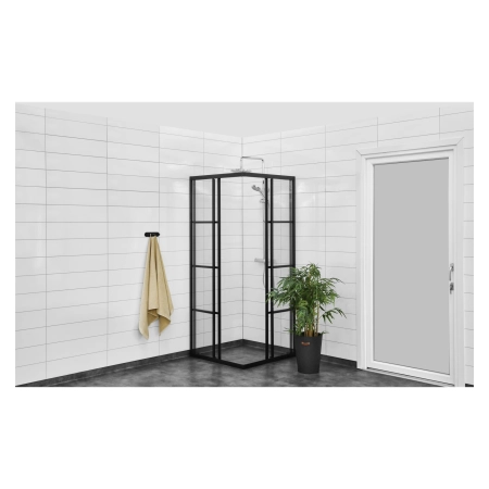 EKVIP Czarna kabina prysznicowa z drzwiami przesuwnymi 80x80x190 cm [021671]